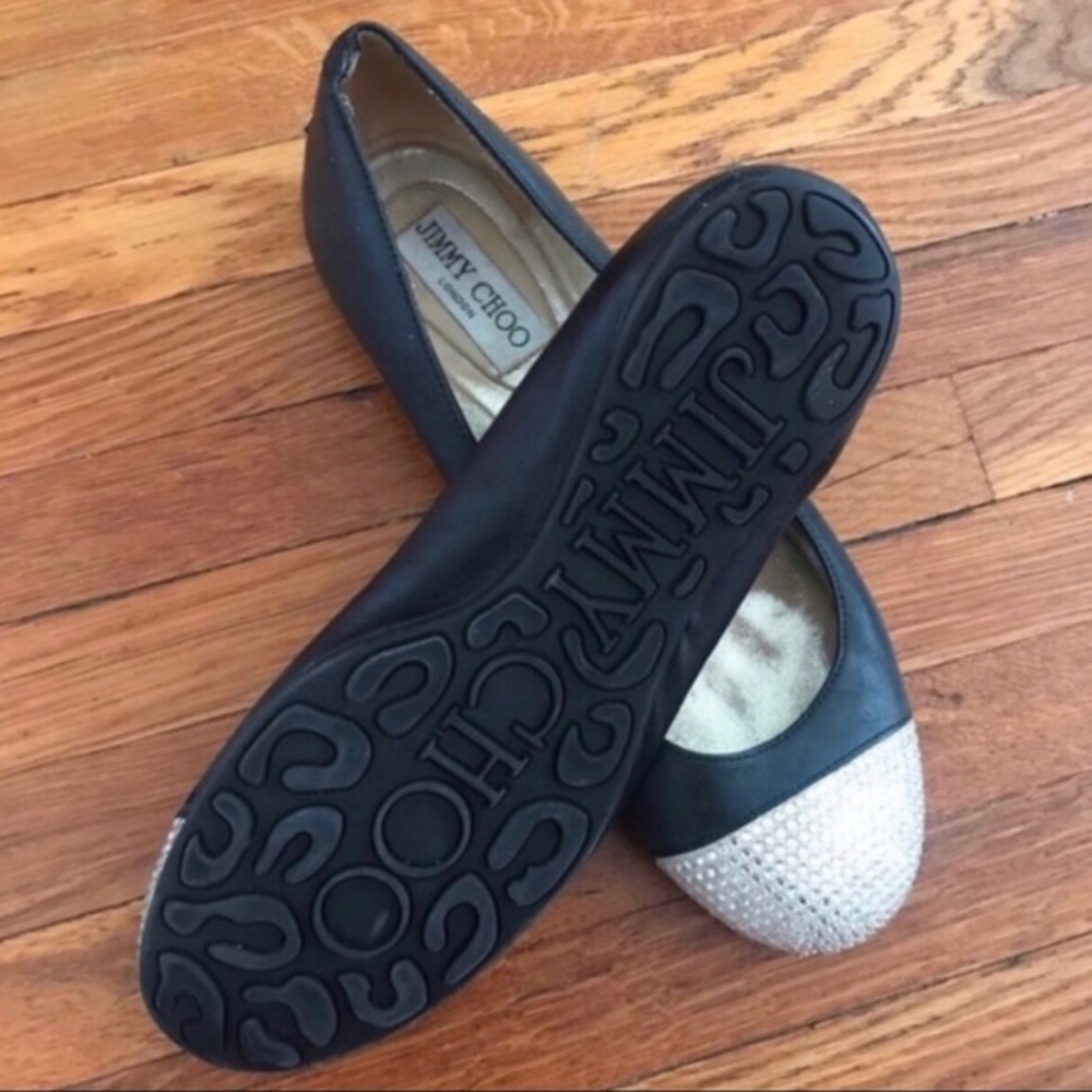 Jimmy Choo Leather Bling Flats Black Size 6.5